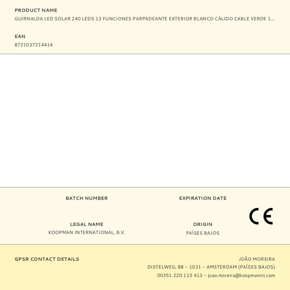 Guirnalda led solar 240 leds 13 funciones parpadeante exterior blanco cálido cable verde 10 m