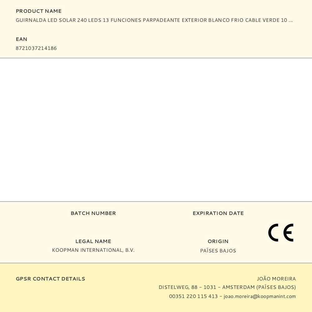 Guirnalda led solar 240 leds 13 funciones parpadeante exterior blanco frio cable verde 10 m