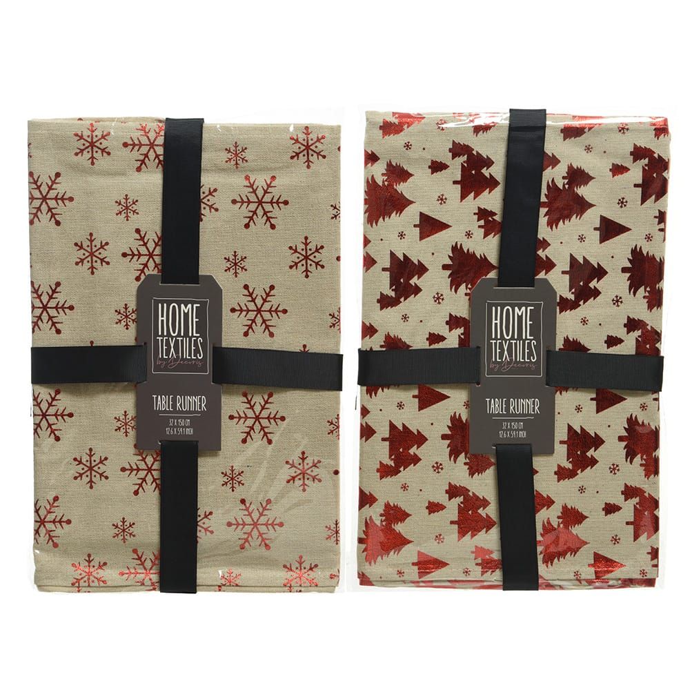 Camino de mesa con motivos navideños en rojo, modelos variados, 32 x 150 cm