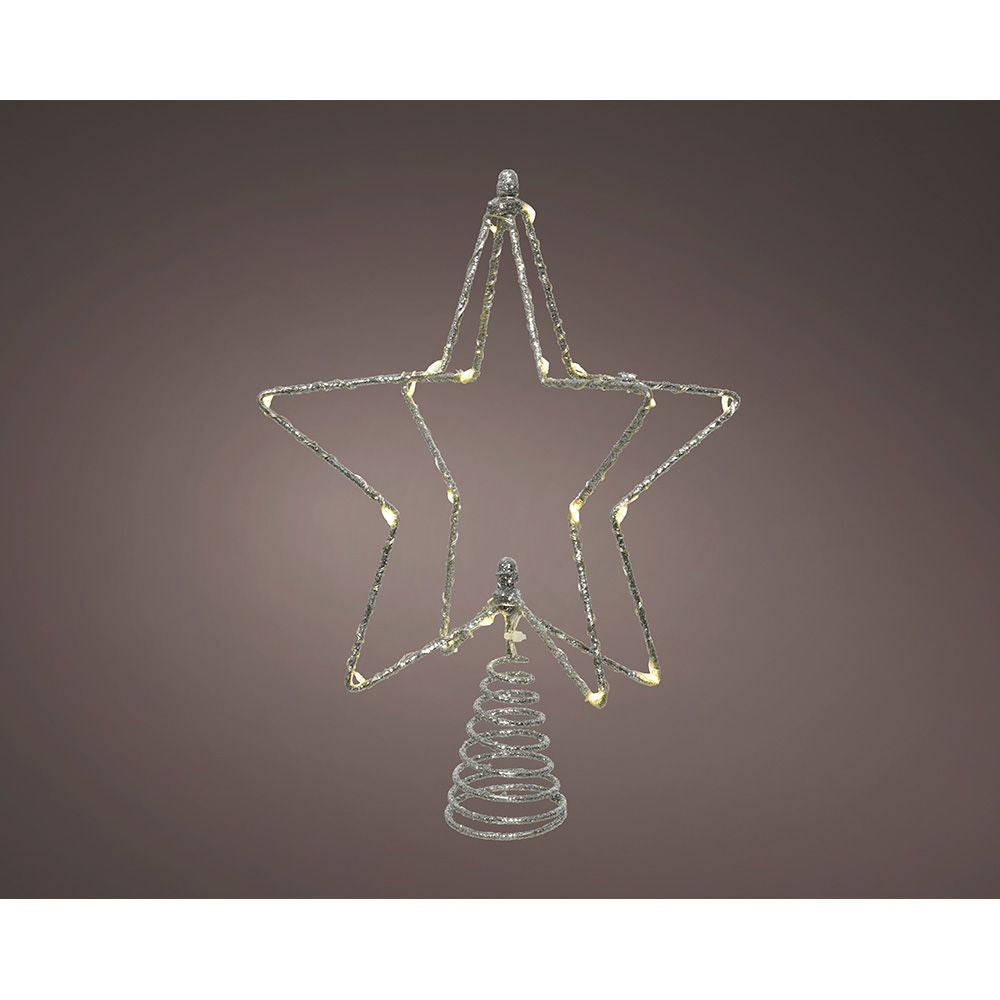 Adorno estrella 3d para árbol navidad, plateada, 20 led, 20 x 5,5 x 25,5 cm