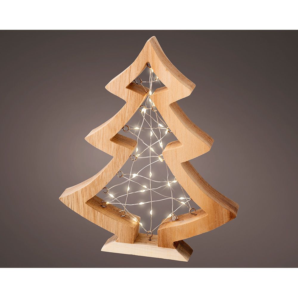 Mini abeto microled, de madera, luz blanca cálida fija, 36 leds, 22x3,5x27cm.