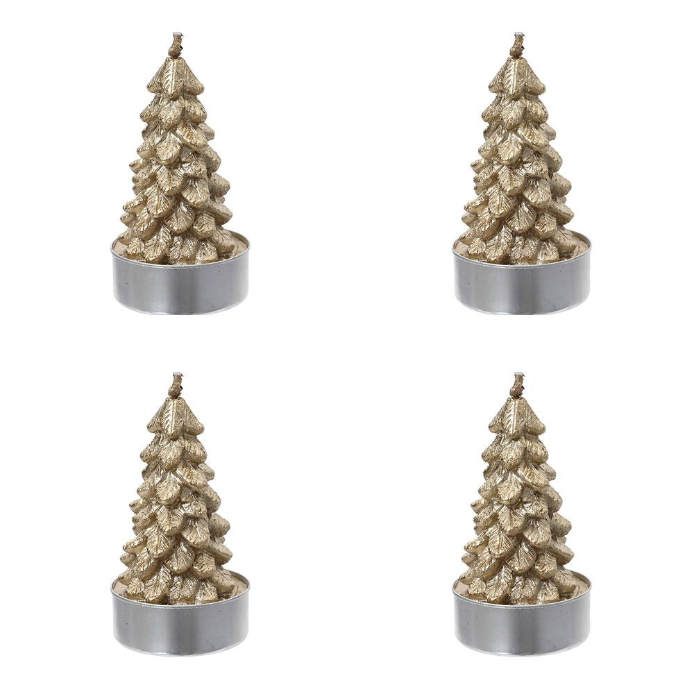 Vela de cera en forma de árbol, dorada, ø4 x 7 cm, caja de 4 uds