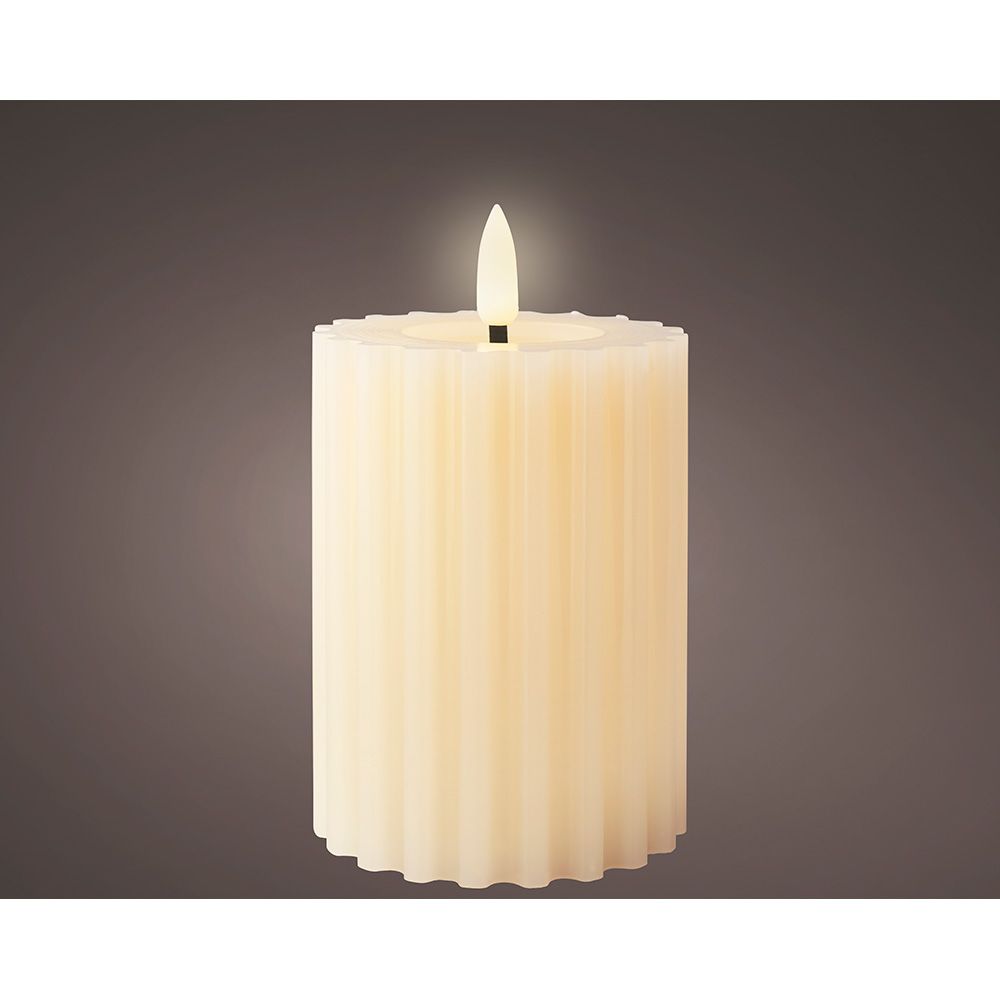 Vela de cera led efecto llama, color beige, superficie con relieve ø7,5 x 12,3 cm