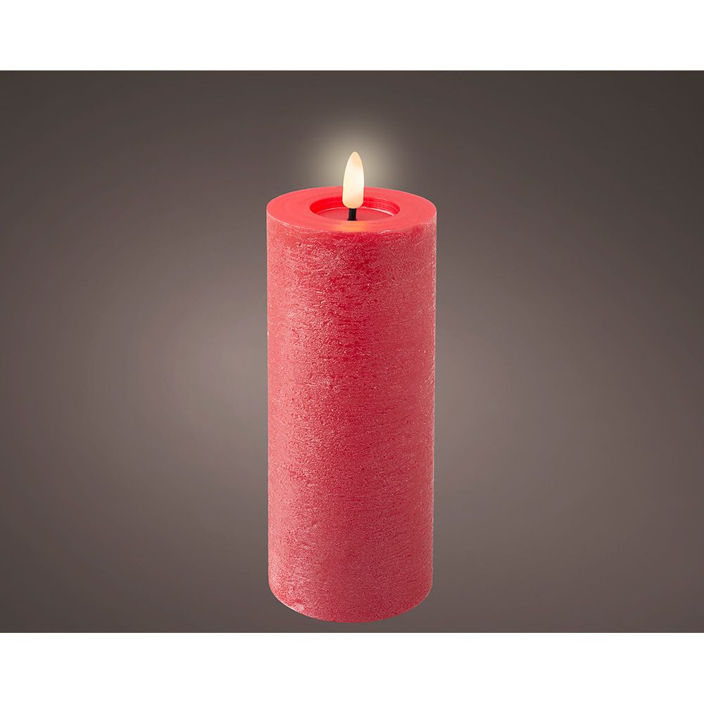 Vela de cera led, color rojo, superficie rústica ø7 x 19 cm