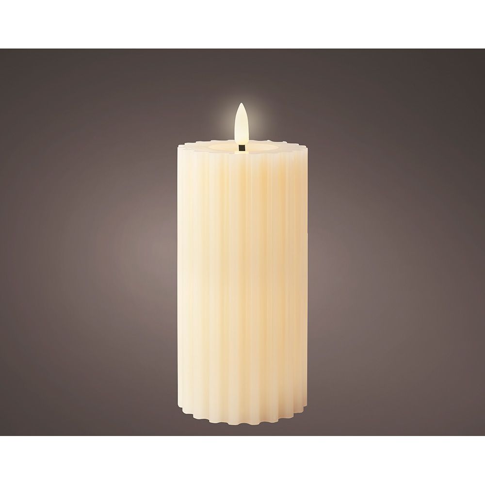 Vela de cera led efecto llama, color beige, superficie con relieve ø7,5 x 17,3 cm