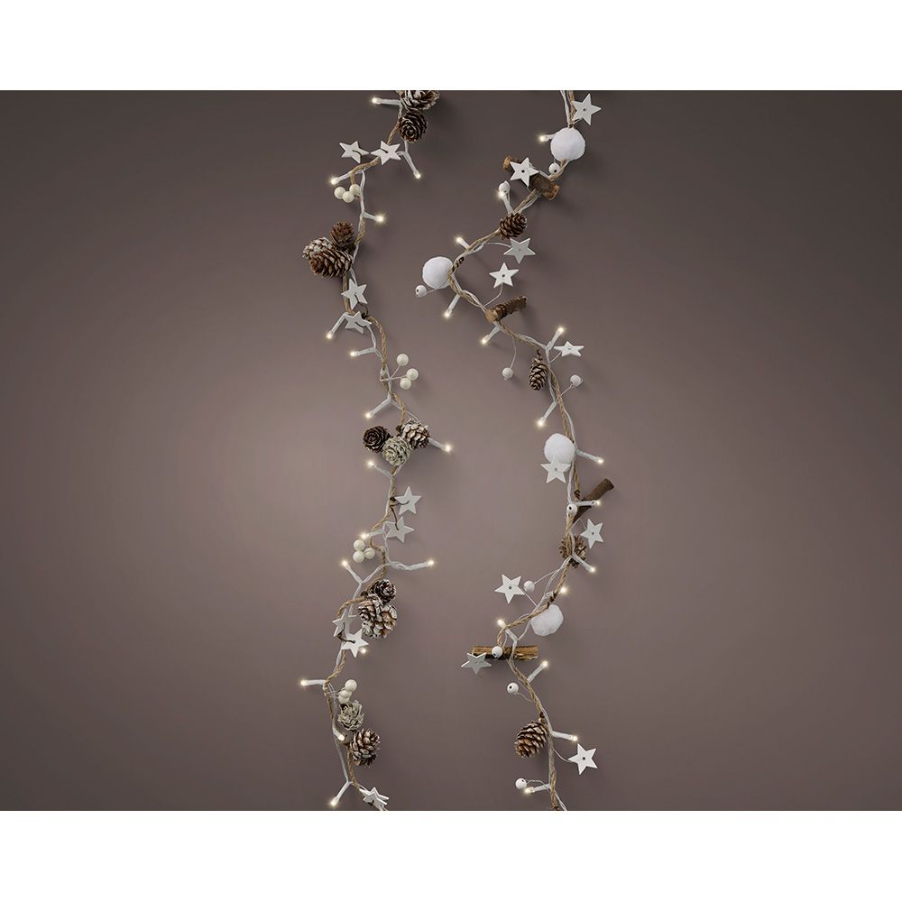 Guirnalda piñas y estrellas, 24 leds, luz cálida, interior, 1,20 m