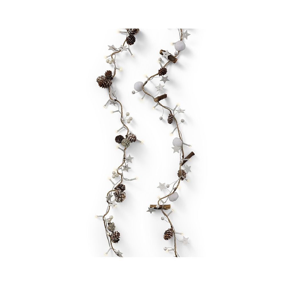 Guirnalda piñas y estrellas, 24 leds, luz cálida, interior, 1,20 m