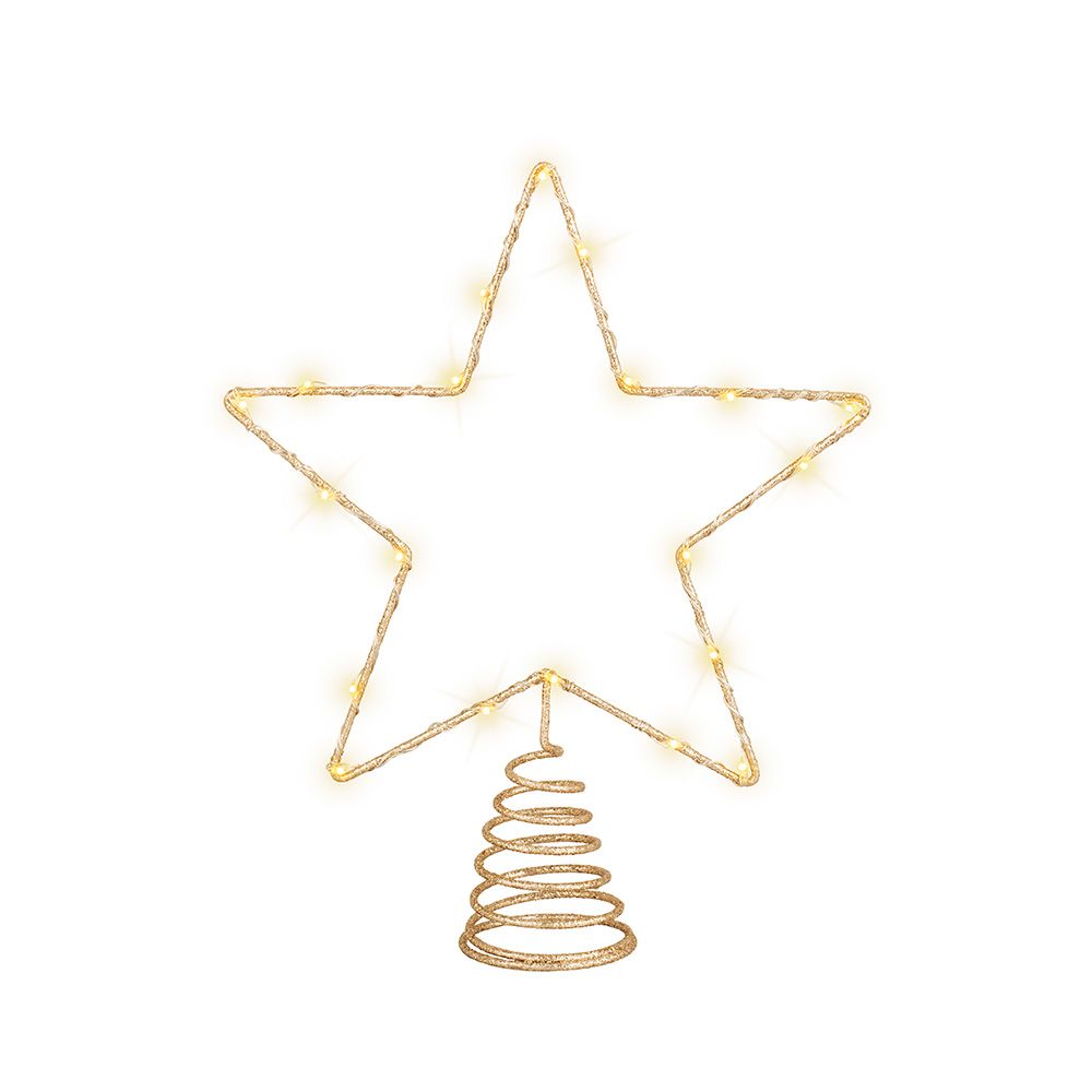 Adorno estrella para árbol navidad, dorada, 20 led, 23 x 6 x 25,5 cm