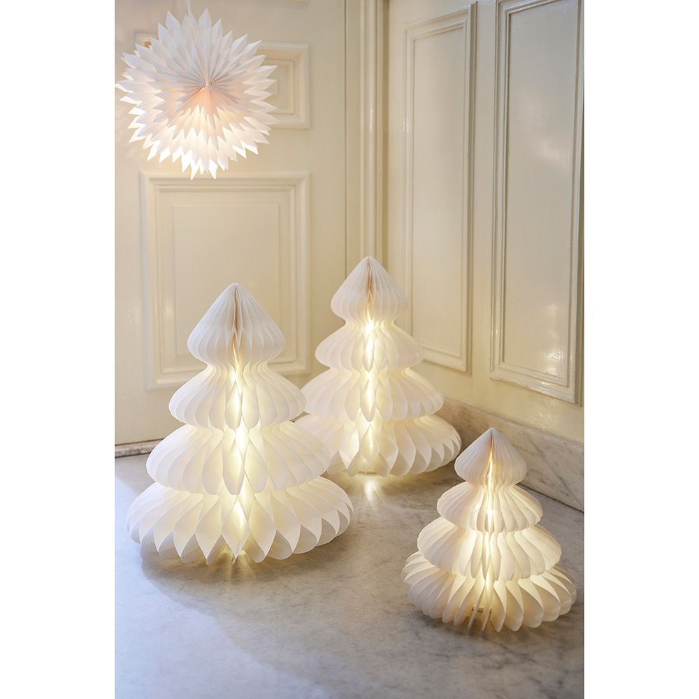 Árbol de papel blanco, 20 leds, ø24 x 28 cm