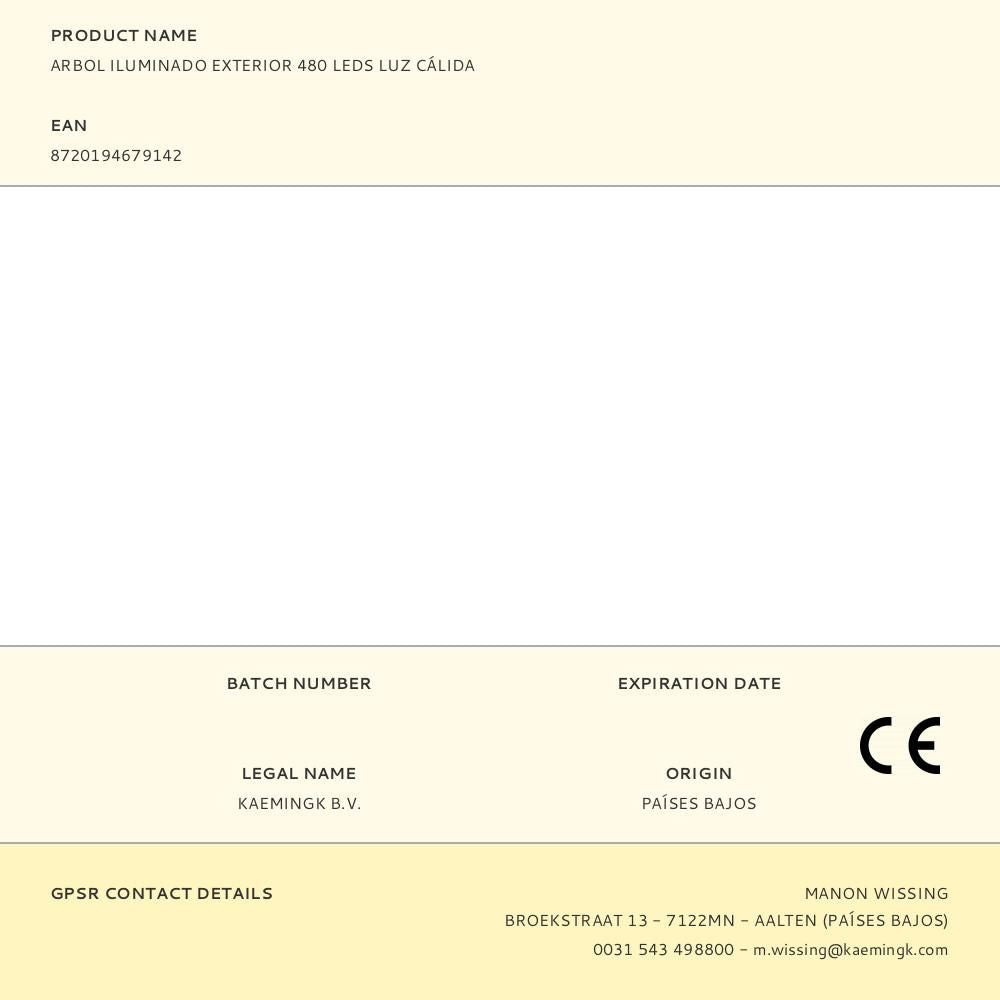 Árbol iluminado 480 leds, luz cálida, exterior, 1,5 m