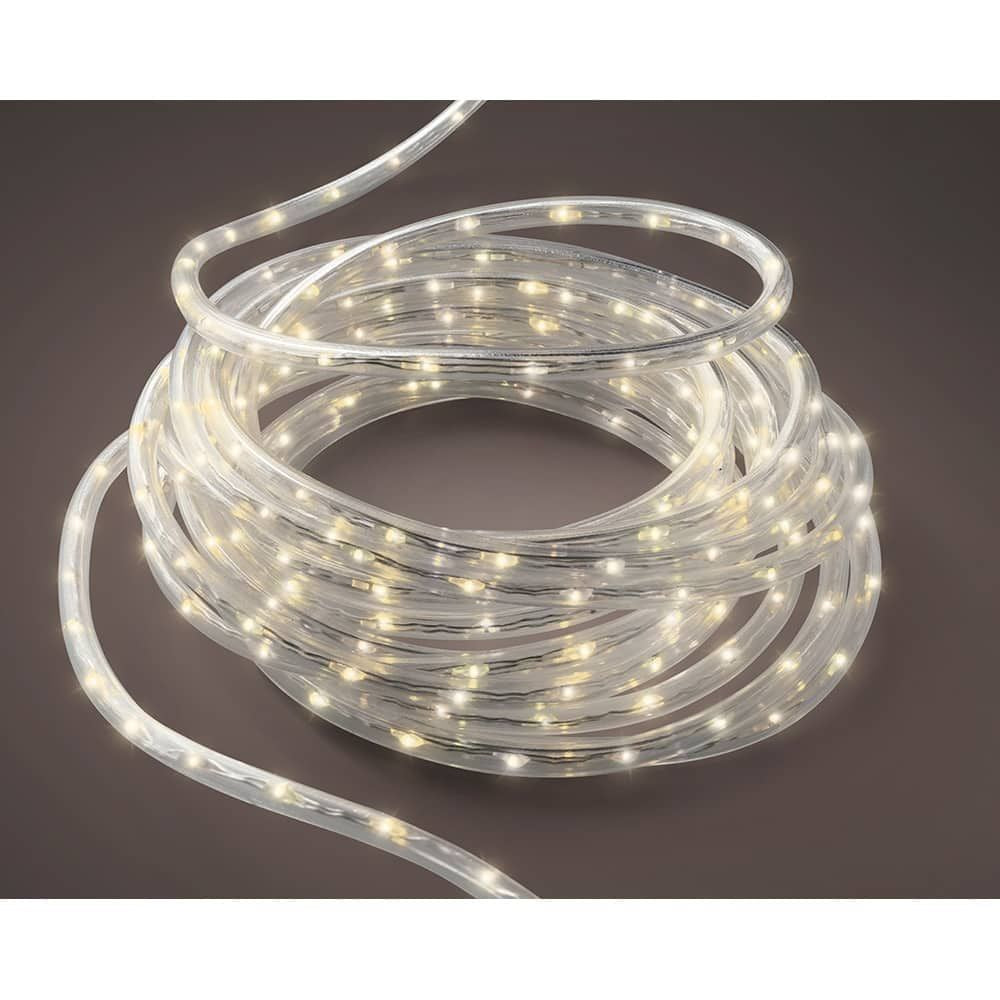 Cordón de luces led blanco cálido, uso exterior, 567 leds, 8 funciones, alambre plateado, 9 m
