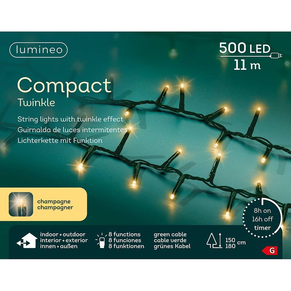 Guirnalda multifunción, uso exterior, led compact, oro suave, cable verde, 500 leds, 16 m