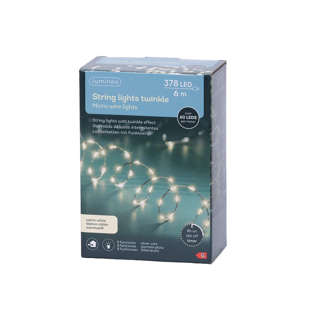 Guirnalda micro led 378 leds luz cálida exterior cable alambre plateado 6 m