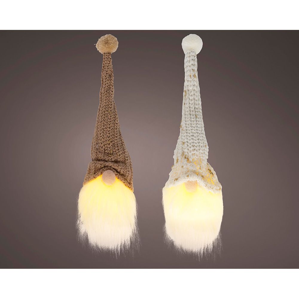 Adorno colgante gnomo con luz cálida fija ø6 x 20 cm, colores surtidos