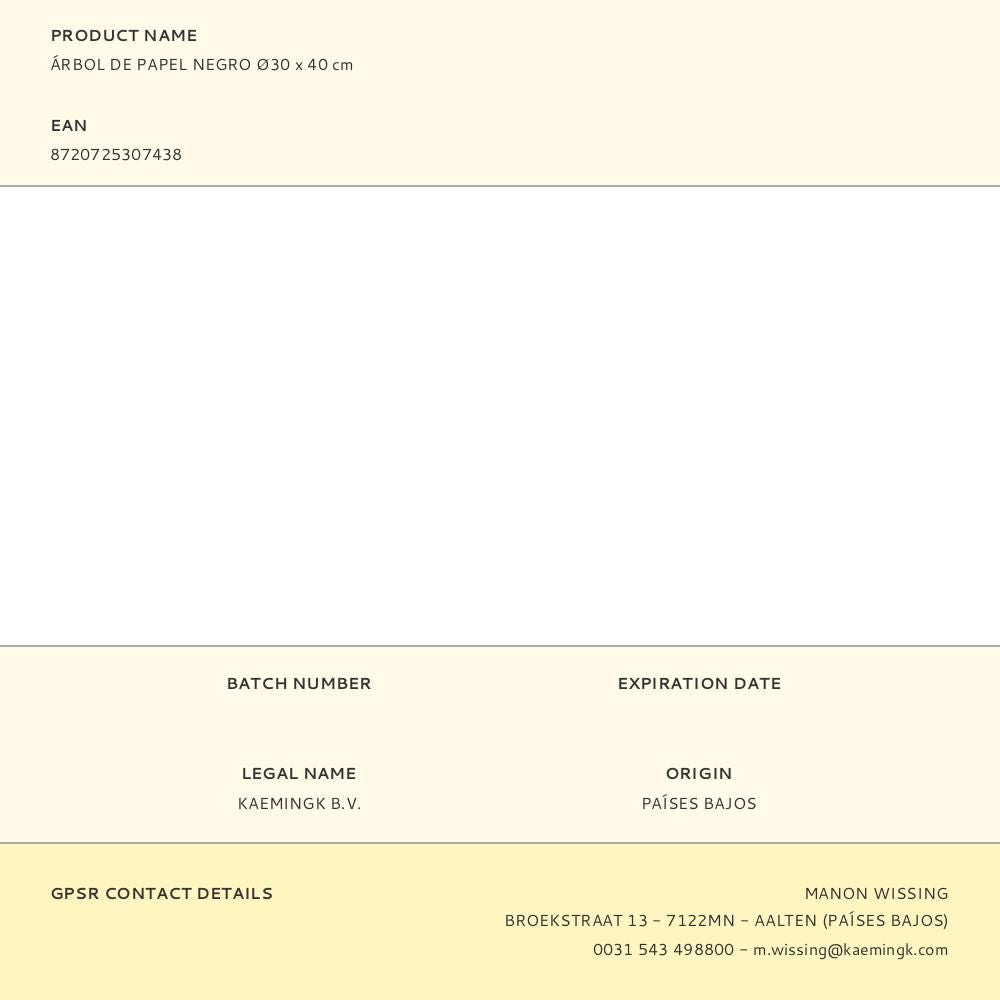 Árbol de papel negro ø30 x 40 cm