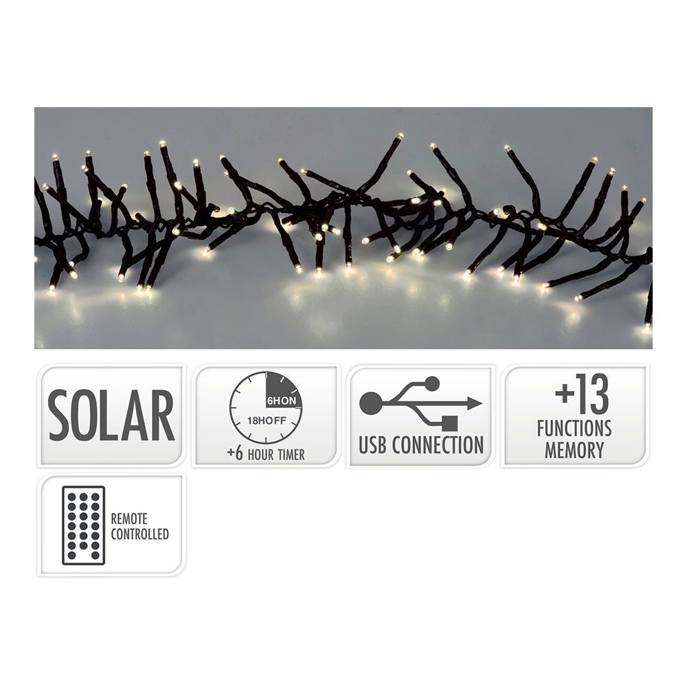 Guirnalda solar recargable, 768 leds, multifunción, luz cálida, exterior, 5,6 m