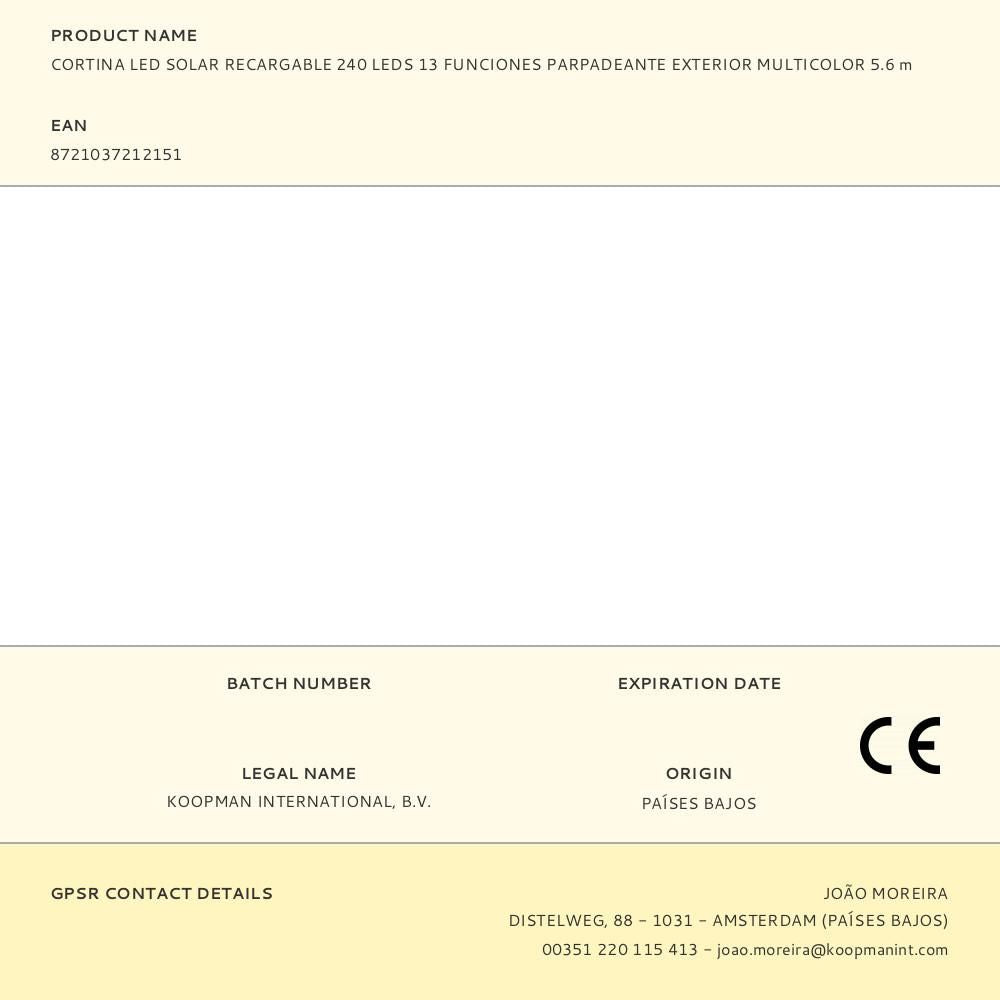 Guirnalda solar recargable, 240 leds, multifunción, multicolor, exterior, 8 m