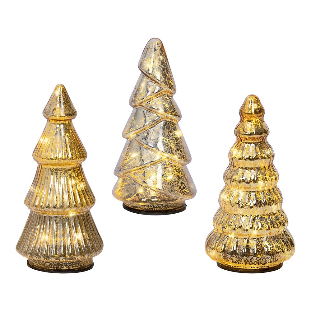 Árbol de vidrio con micro led, luz fija cálida, uso interior, modelos variados, 3 uds