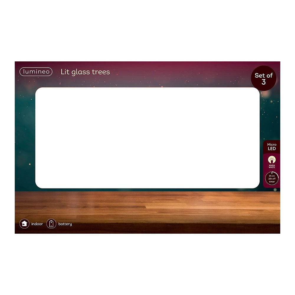 Árbol de vidrio con micro led, luz fija cálida, uso interior, modelos variados, 3 uds