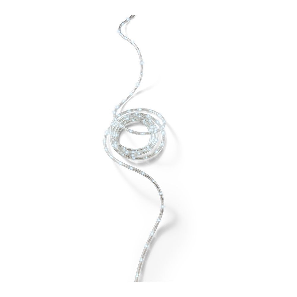Cordón de luces led blanco frio, uso exterior, 216 leds, 8 funciones, alambre plateado, 9 m