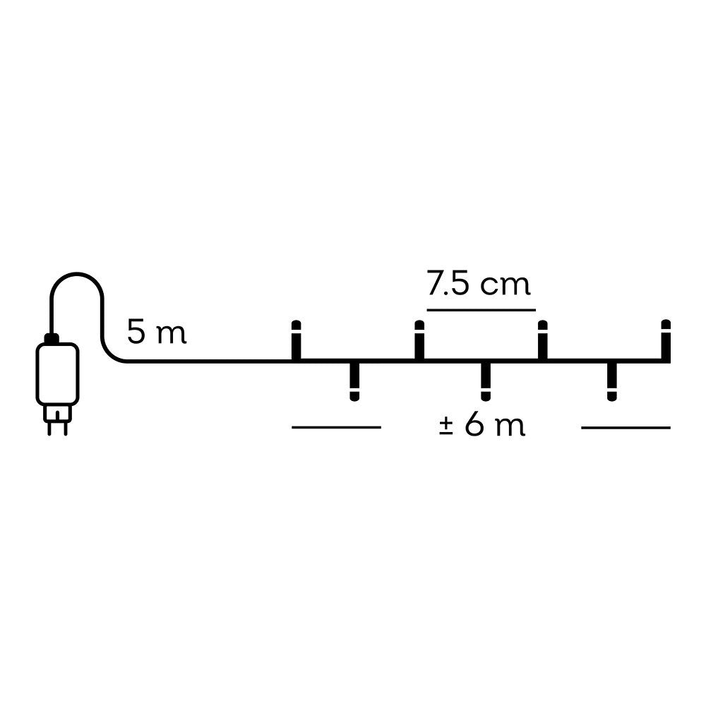 Guirnalda multifunción, uso exterior, basic, cálida clásica, cable negro, 80 leds, 6 m