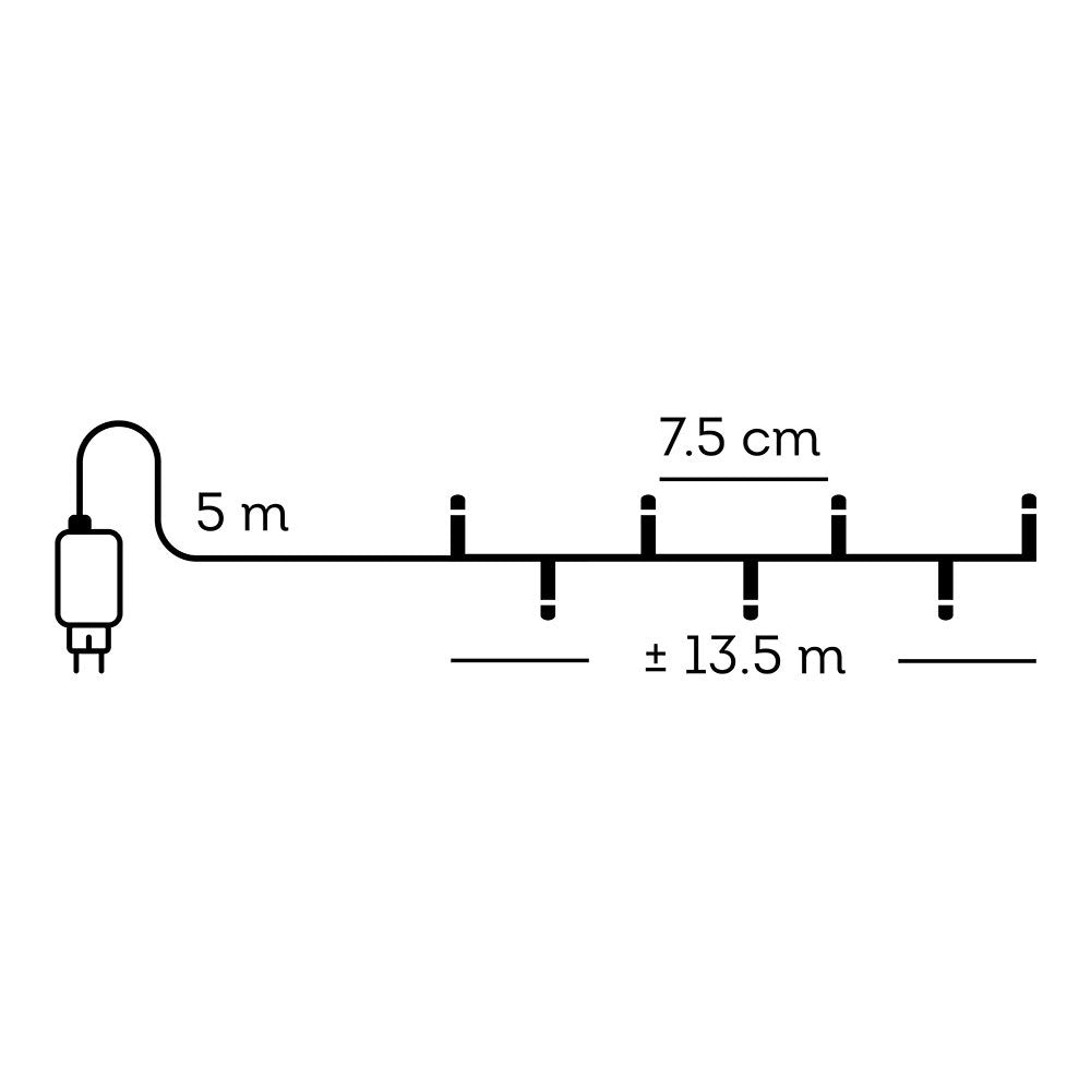 Guirnalda multifunción, uso exterior, basic, cálida clásica, cable negro, 180 leds, 13,5 m