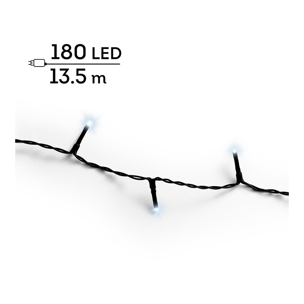 Guirnalda multifunción, uso exterior, basic, blanco frío, cable negro, 180 leds, 13,5 m