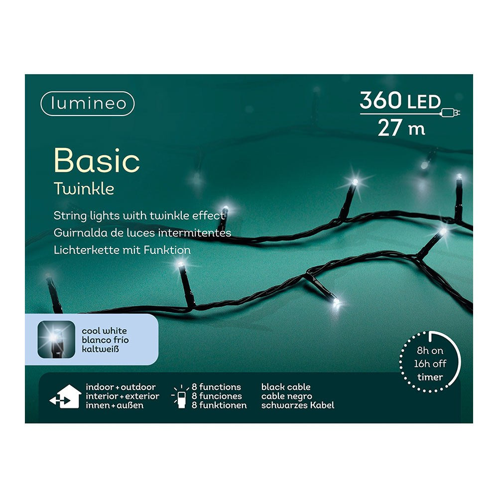 Guirnalda multifunción, uso exterior, basic, blanco frío, cable negro, 360 leds, 27 m
