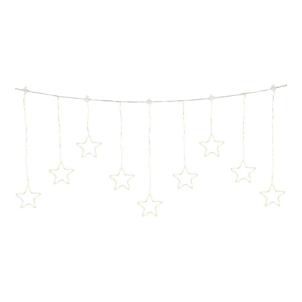 Cortina multifunción, exterior, con estrellas, blanco cálido, cable plateado, 1,2 m