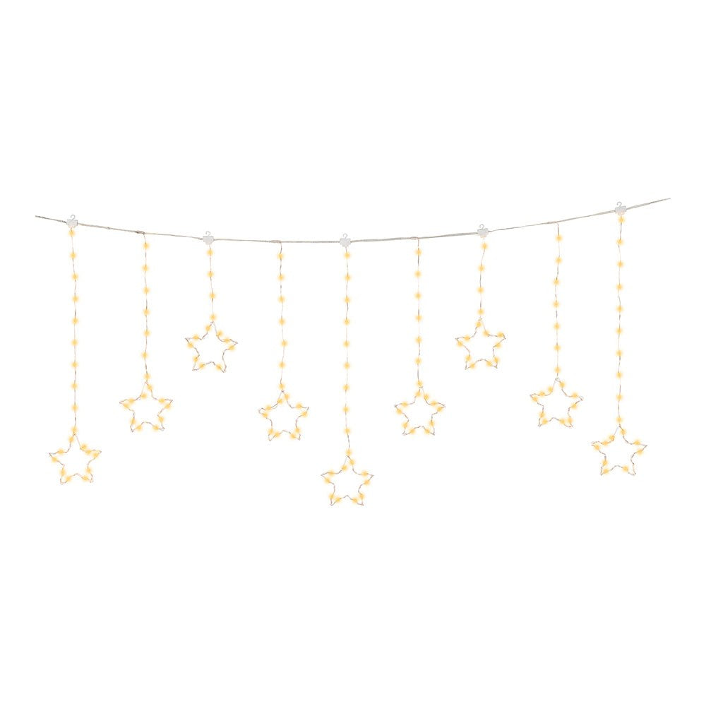 Cortina multifunción, exterior, con estrellas, blanco cálido, cable cobre, 1,2 m