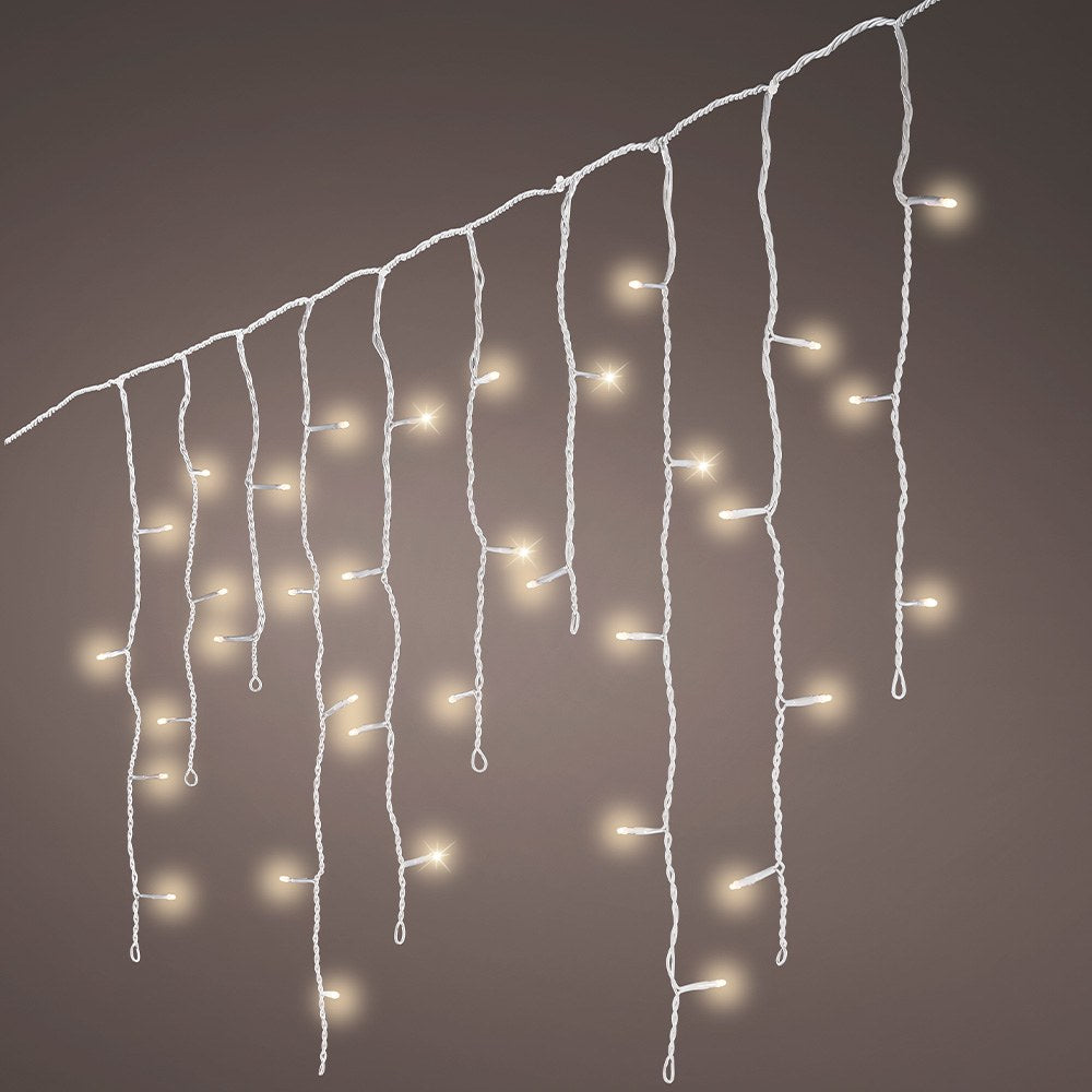 Cortina multifunción, exterior, con carámbanos, blanco cálido, cable blanco, 5 m