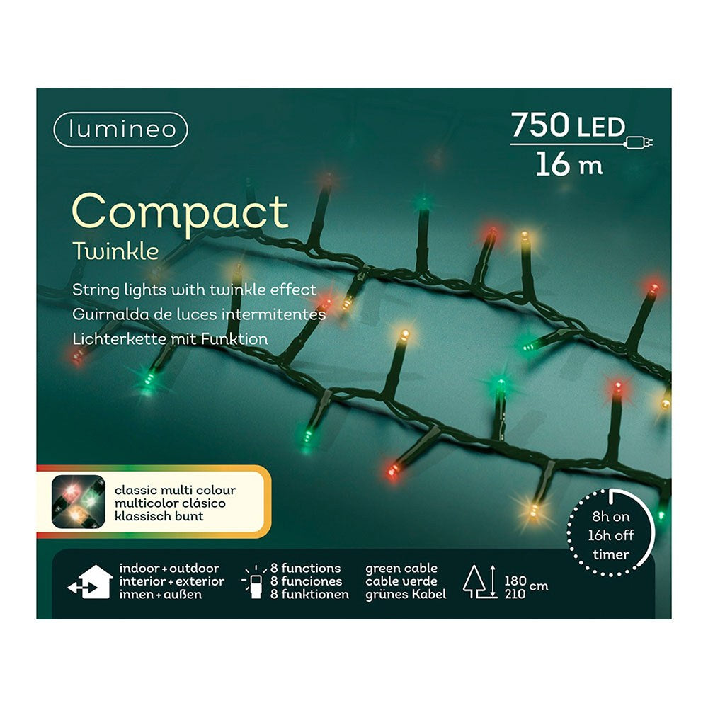 Guirnalda multifunción, uso exterior, led compact, multicolor clásico, cable negro, 750 leds, 16 m