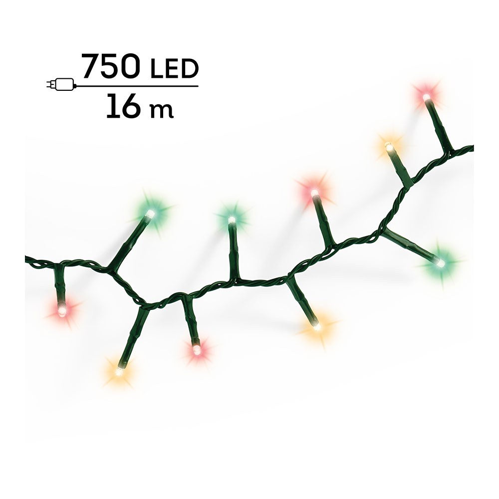Guirnalda multifunción, uso exterior, led compact, multicolor clásico, cable negro, 750 leds, 16 m