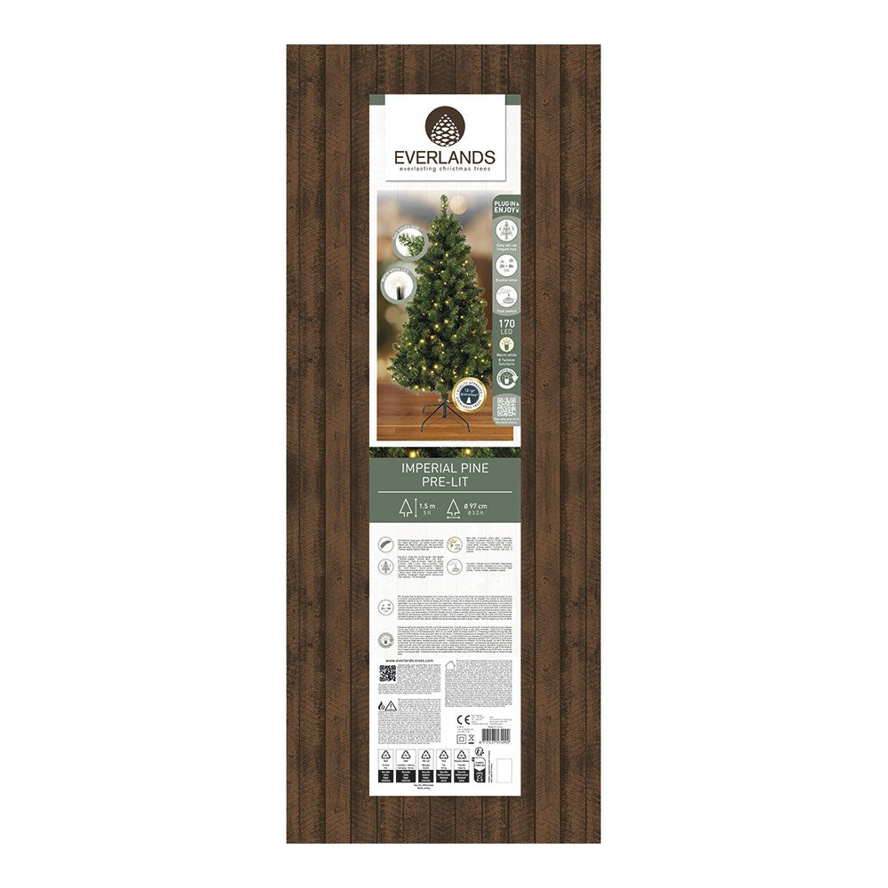 Árbol de navidad pino imperial, uso interior, multifunción, blanco cálido, 170 leds, ø97 x 150 cm