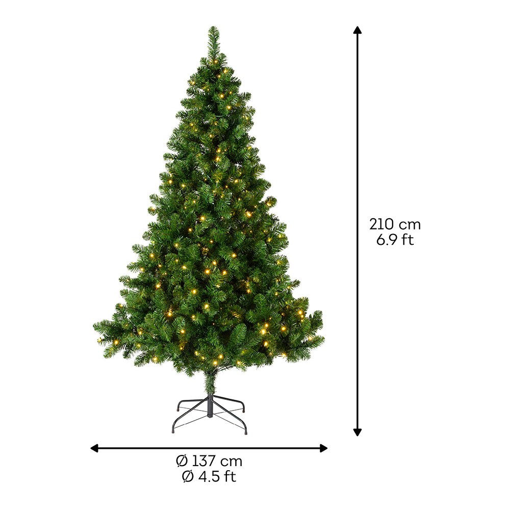 Árbol de navidad pino imperial, uso interior, multifunción, blanco cálido, 380 leds, ø137 x 210 cm