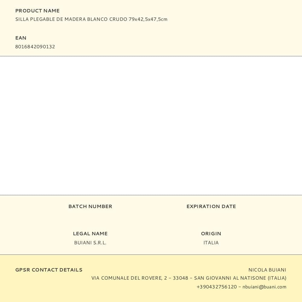 Silla plegable de madera blanco crudo 79x42,5x47,5cm