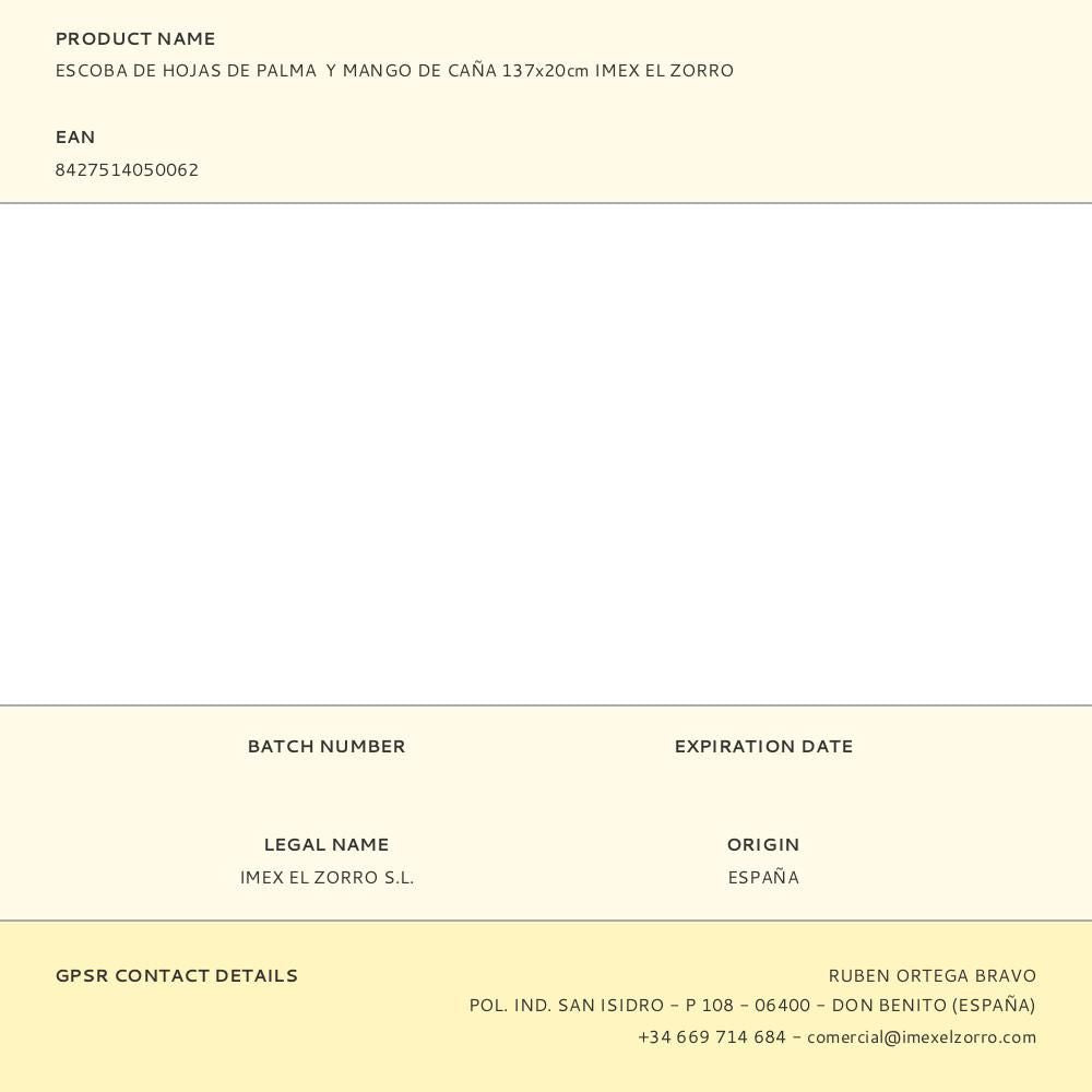 Escoba de hojas de palma y mango de caña 137x20cm imex el zorro