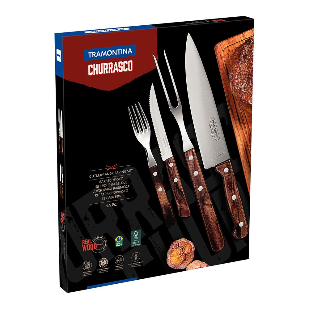 Juego para asado fsc polywood castaño 14 piezas