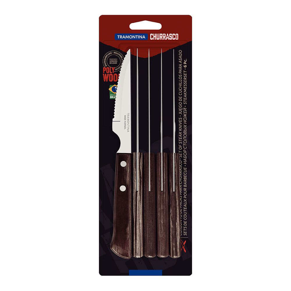 Cuchillos de asado polywood castaño 10,16 cm 6 uds