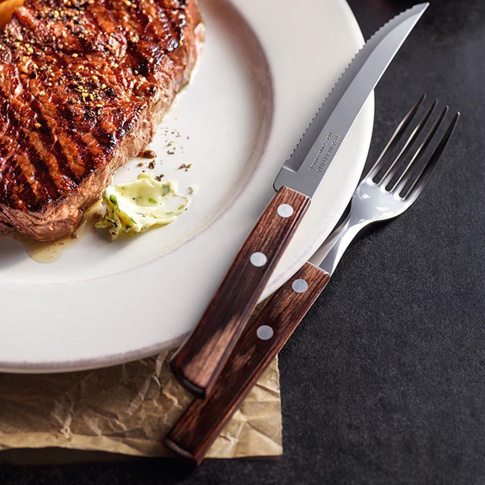 Cuchillos de asado polywood castaño 12,7 cm expositor 60 uds