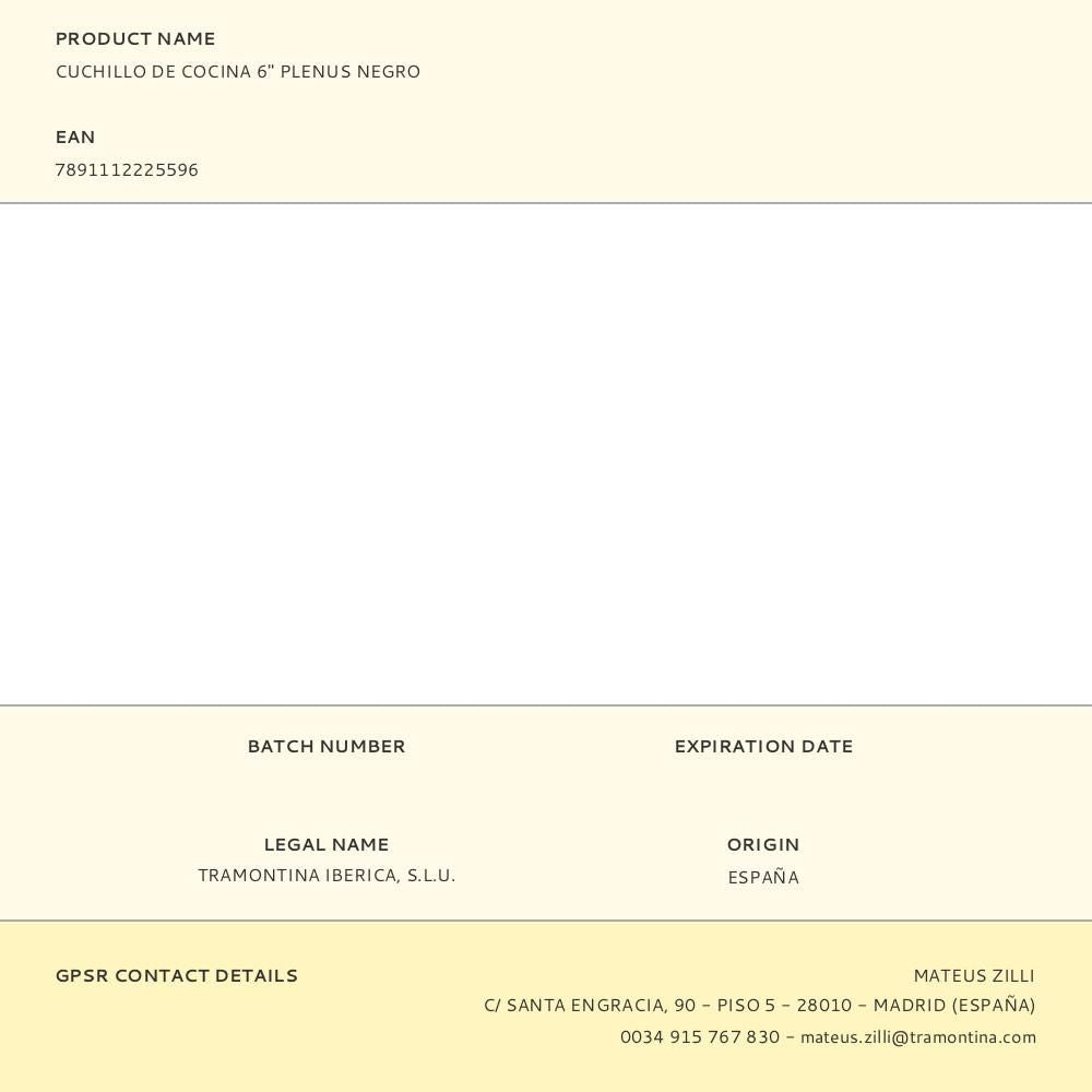 Cuchillo cocina plenus negro 152,4 mm