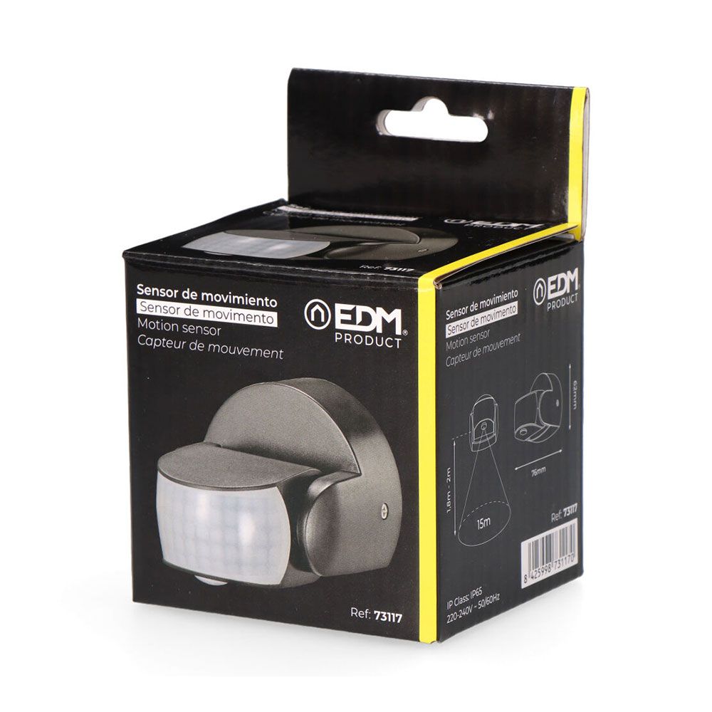 Sensor de movimiento y crepuscular 15 m ip65 negro