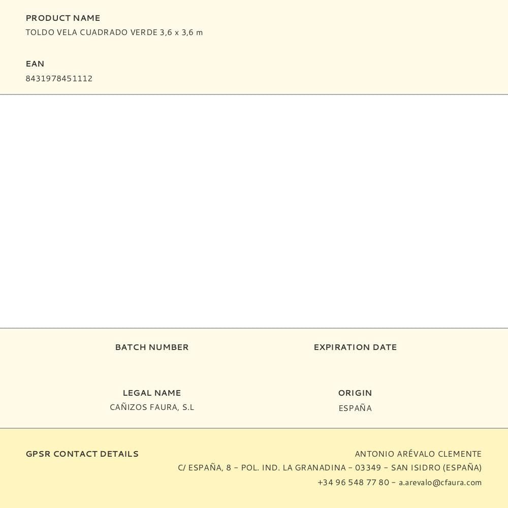 Toldo vela cuadrado verde 3,6 x 3,6 m