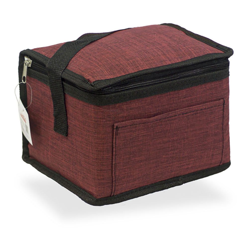 Nevera tipo bolsa 4,5 l diseño tejana granate con ribete y asa negra 20 x 15 x 15 cm