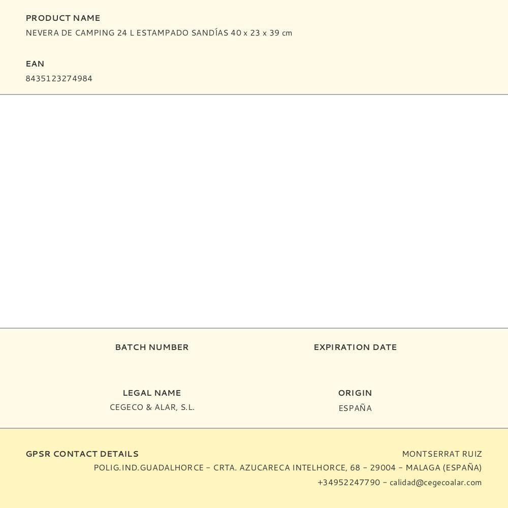 Nevera de camping 24 l estampado sandías 40 x 23 x 39 cm