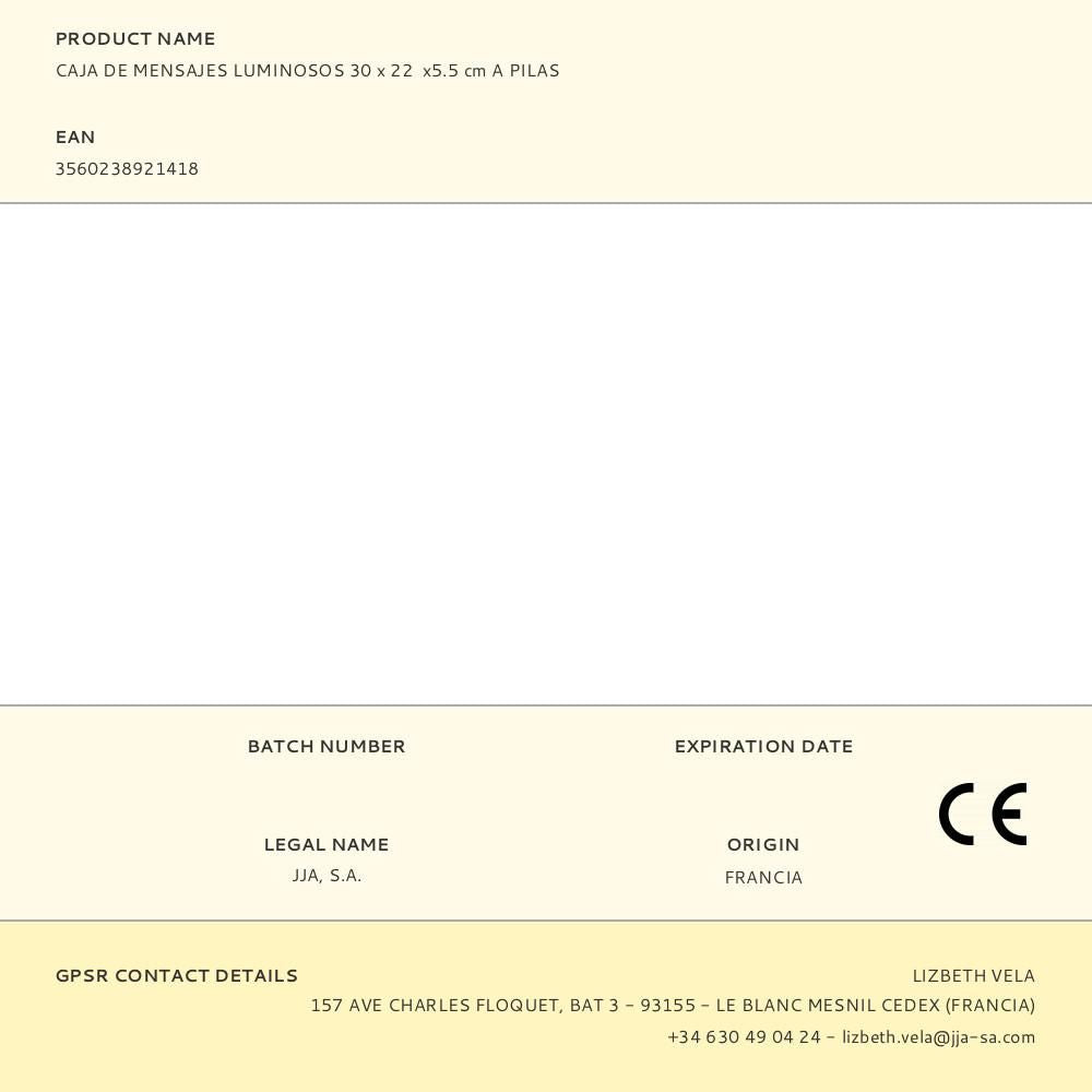 Caja de mensajes luminosos 30 x 22 x5.5 cm a pilas