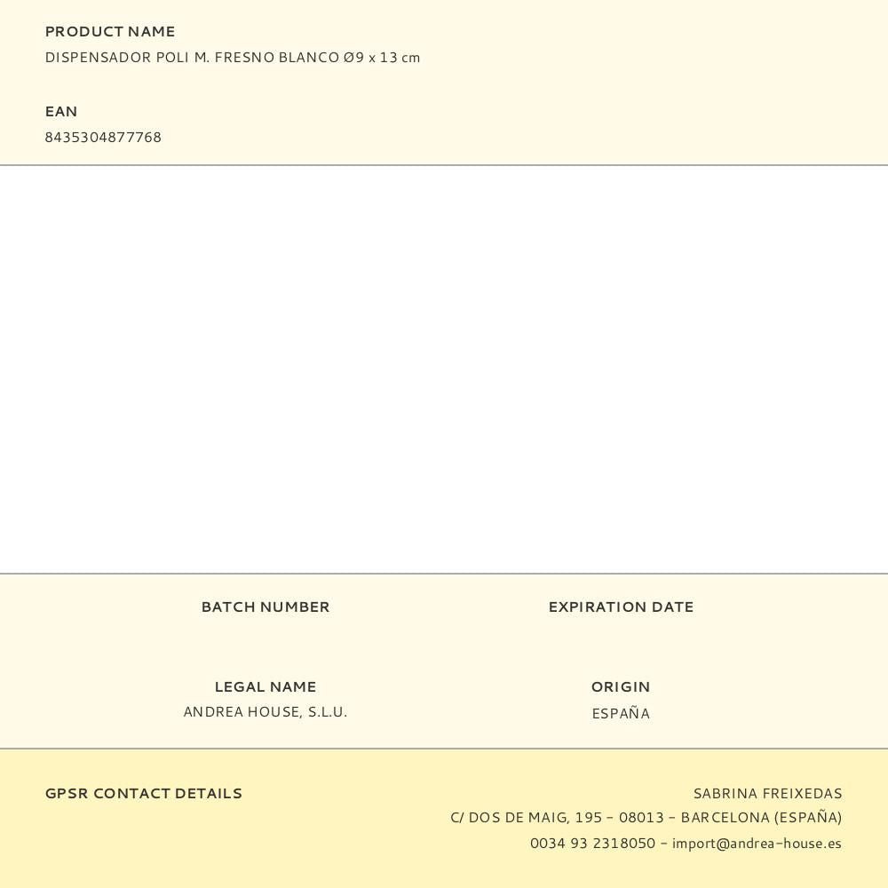 Dispensador poli m. fresno blanco ø9 x 13 cm