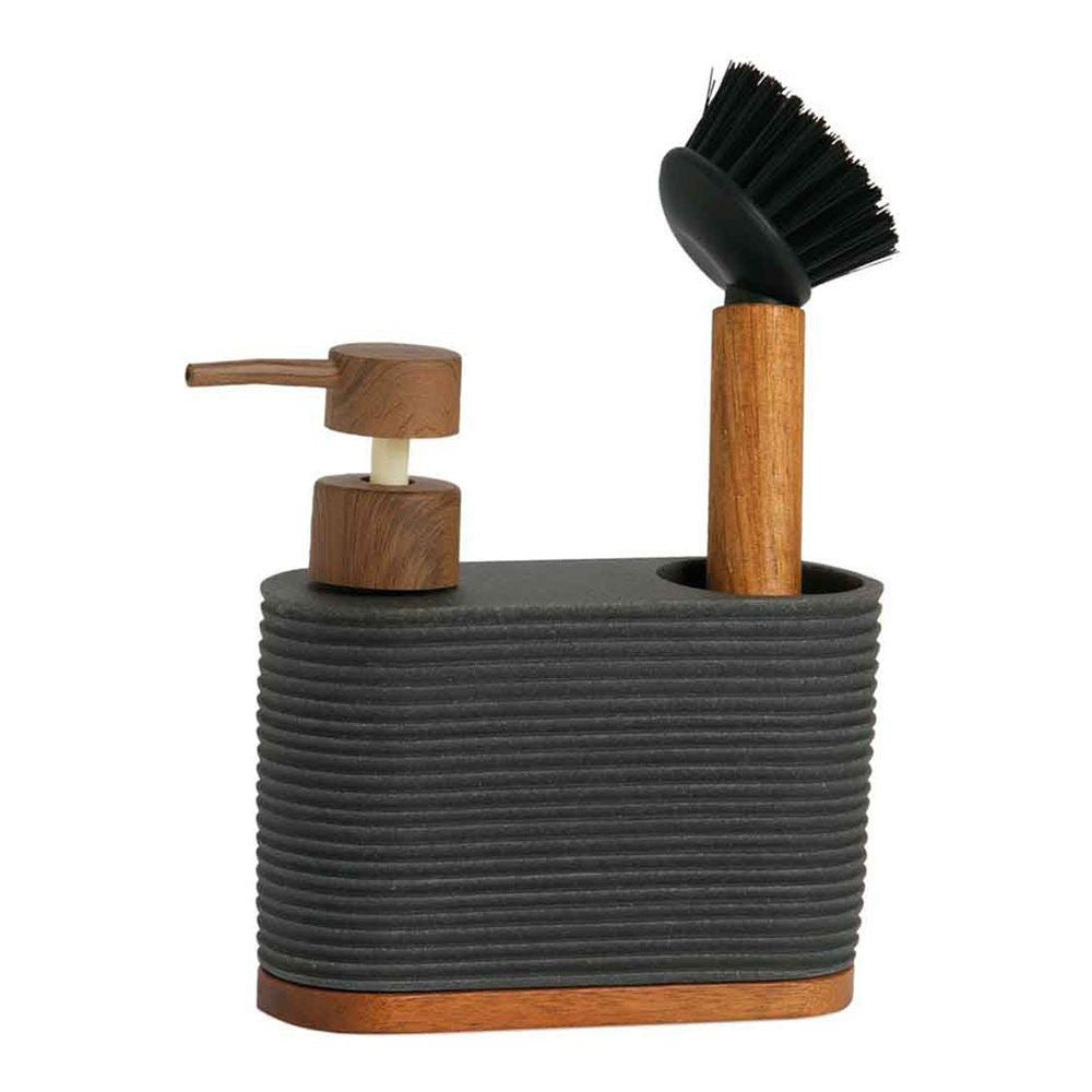 Dispensador poli/acacia gris 16,5 x 8 x 22 cm