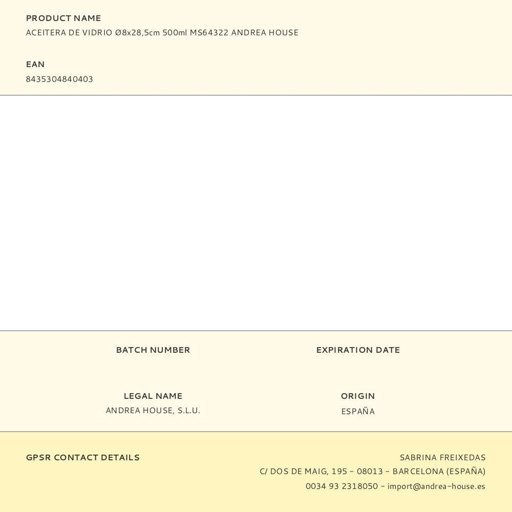 Aceitera de vidrio ø8 x 28,5 cm 500 ml