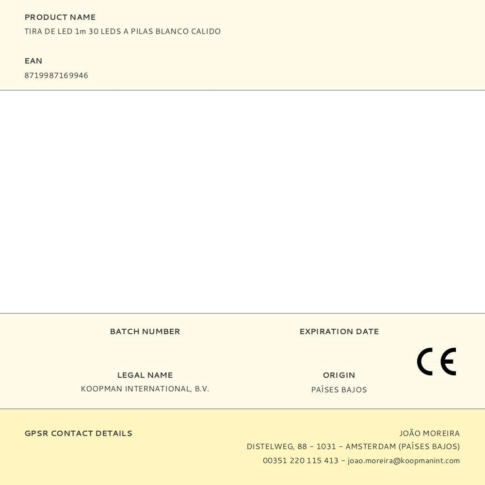 Tira de led 1m 30 leds a pilas blanco calido